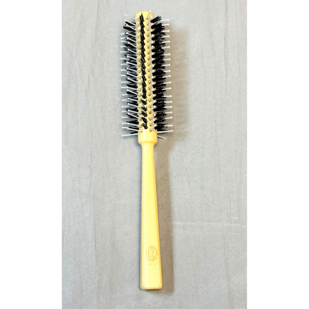 Vintage Goody Round Hair Brush Yellow Handle Black White Bristles Made in USA